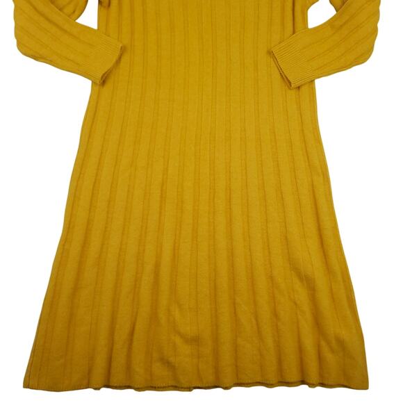H&M Women's Ochre Oversized Stretch Wool Blend Ribbed Midi Dress Sz Small Yellow - Picture 2 of 14